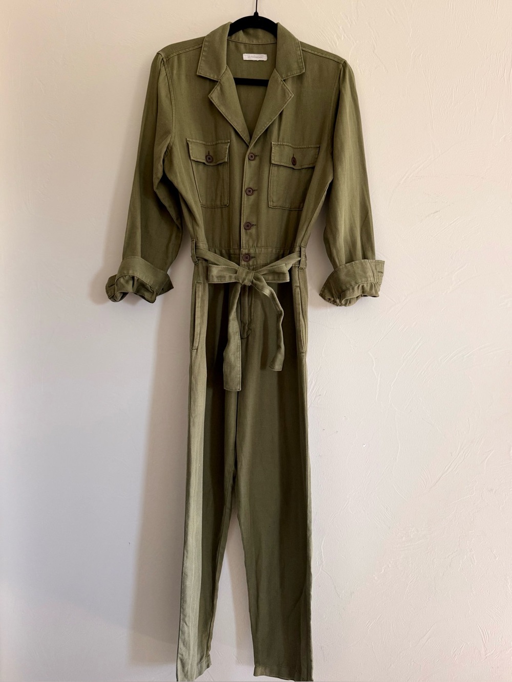 Outerknown SEA Utility Jumpsuit Herringbone Green Belted Coverall